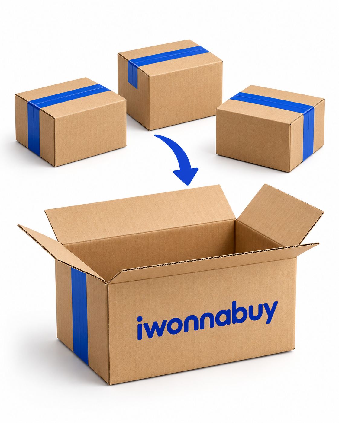 Several parcels combined into one iwonnabuy box