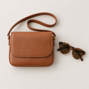 Brown handbag and sunglasses